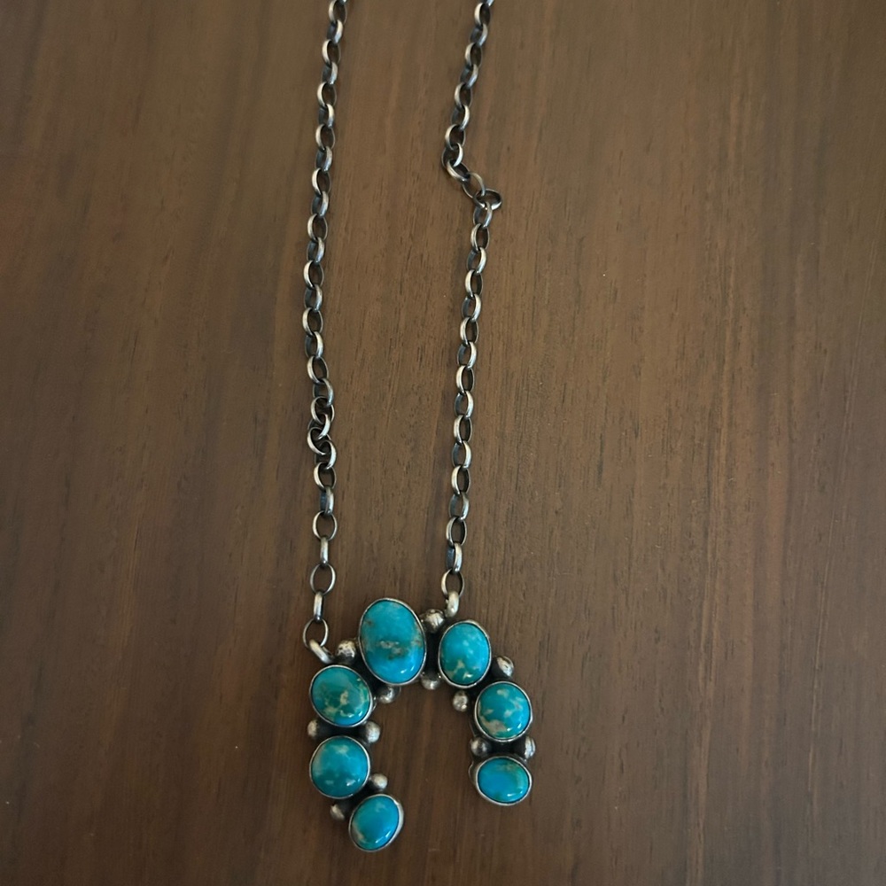Turquoise Stone Necklace with Silver Chain